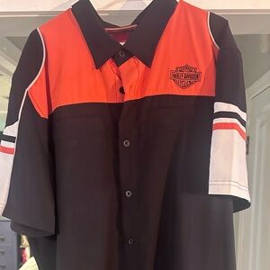Harley-Davidson Black and Orange Casual Button Down Shirt